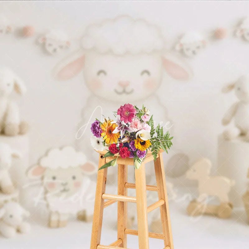 Aperturee - Aperturee Sweet Little Lamb and White Sheep Photo Backdrop Farm Animal Birthday Cake Smash Background