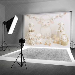 Aperturee - Aperturee Sweet Little Lamb and White Sheep Photo Backdrop Farm Animal Birthday Cake Smash Background
