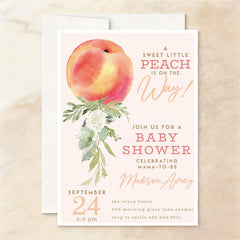Aperturee - Aperturee Sweet Little Peach Floral Baby Shower Invitation Custom Personalized Party Stationery