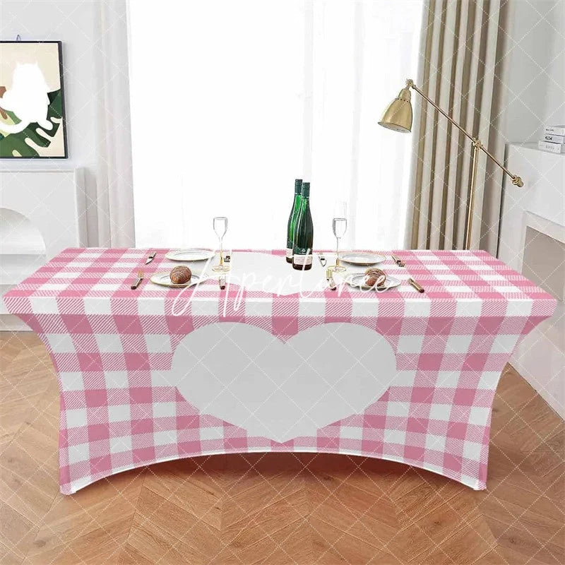 Aperturee - Aperturee Sweet Love Heart Valentines Day Stretch Table Cover