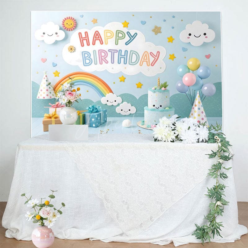 Aperturee - Aperturee Sweet Lovely Baby Blue Sky Happy Birthday Backdrop