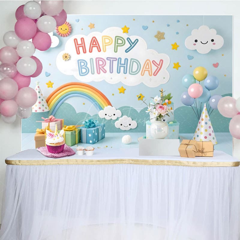 Aperturee - Aperturee Sweet Lovely Baby Blue Sky Happy Birthday Backdrop