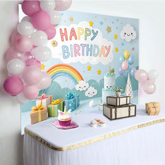 Aperturee - Aperturee Sweet Lovely Baby Blue Sky Happy Birthday Backdrop