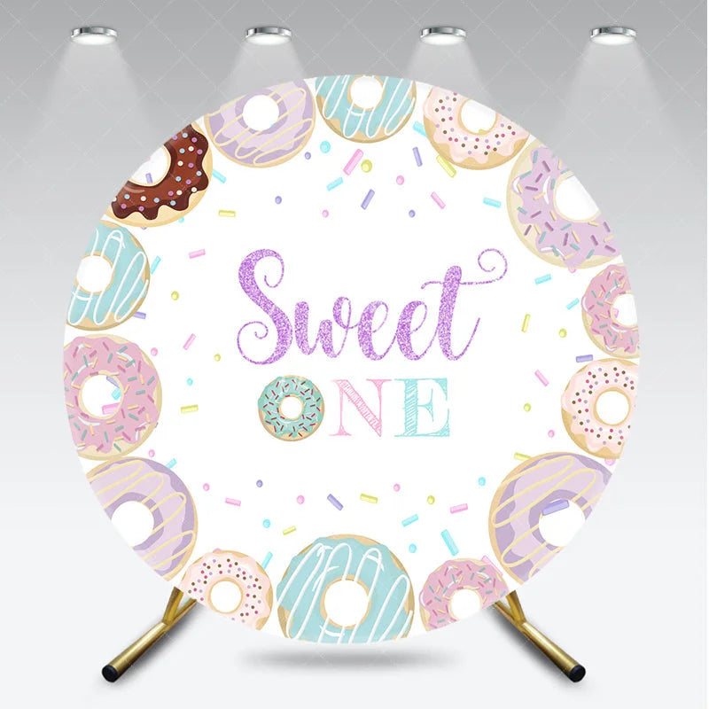 Aperturee - Aperturee Sweet ONE Pastel Donut Round Backdrop with Colorful Sprinkles Cute First Birthday Celebration Party Decor