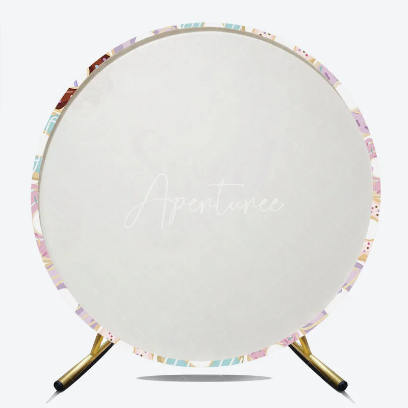 Aperturee - Aperturee Sweet ONE Pastel Donut Round Backdrop with Colorful Sprinkles Cute First Birthday Celebration Party Decor