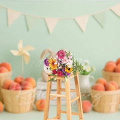 Aperturee - Aperturee Sweet Peach Harvest and Plush Bunny Photo Backdrop Birthday Cake Smash Photography Background