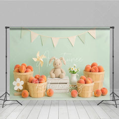 Aperturee - Aperturee Sweet Peach Harvest and Plush Bunny Photo Backdrop Birthday Cake Smash Photography Background