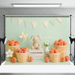 Aperturee - Aperturee Sweet Peach Harvest and Plush Bunny Photo Backdrop Birthday Cake Smash Photography Background