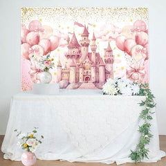 Aperturee - Aperturee Sweet Pink Balloon Castle Happy Birthday Backdrop