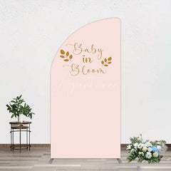 Aperturee - Aperturee Sweet Pink Boho Leaves Baby Shower Half Moon Arch Backdrop