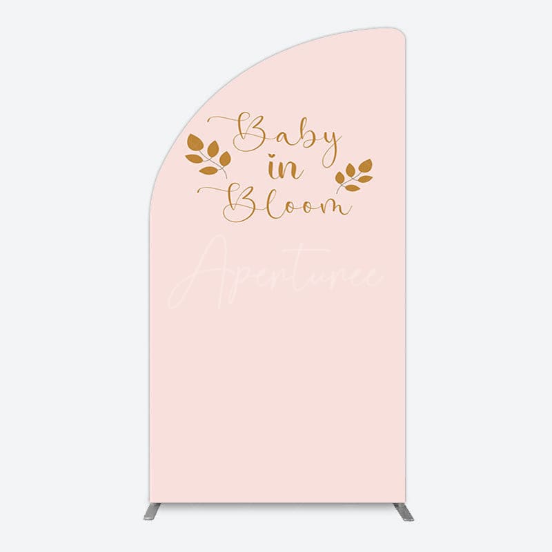 Aperturee - Aperturee Sweet Pink Boho Leaves Baby Shower Half Moon Arch Backdrop