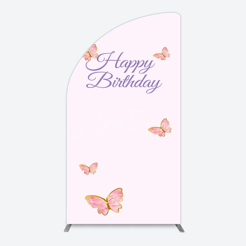 Aperturee - Aperturee Sweet Pink Butterfly Happy Birthday Half Moon Arch Backdrop