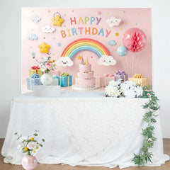 Aperturee - Aperturee Sweet Pink Cute Rainbow Clouds Birthday Backdrop