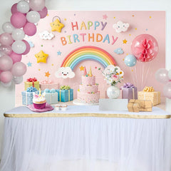 Aperturee - Aperturee Sweet Pink Cute Rainbow Clouds Birthday Backdrop