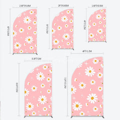 Aperturee - Aperturee Sweet Pink Daisy Flower Half Moon Arch Backdrop with Golden Glitter and Sparkles Perfect for Birthday Party Decor