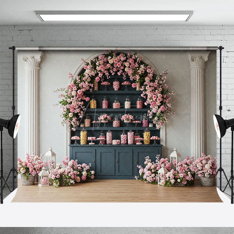 Aperturee - Aperturee Sweet Pink Floral Lovely Indoor Wedding Backdrop