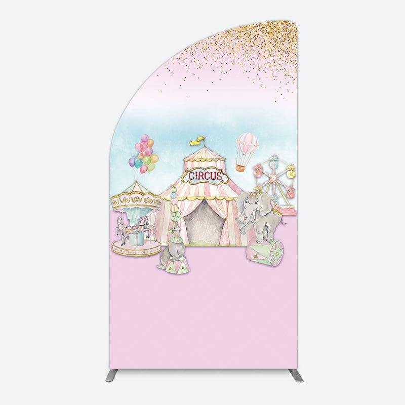 Aperturee - Aperturee Sweet Pink Glitter Circus Birthday Half Moon Arch Backdrop