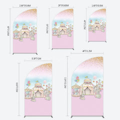 Aperturee - Aperturee Sweet Pink Glitter Circus Birthday Half Moon Arch Backdrop