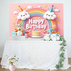 Aperturee - Aperturee Sweet Pink Lovely Rainbow Clouds Birthday Backdrop