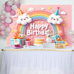 Aperturee - Aperturee Sweet Pink Lovely Rainbow Clouds Birthday Backdrop