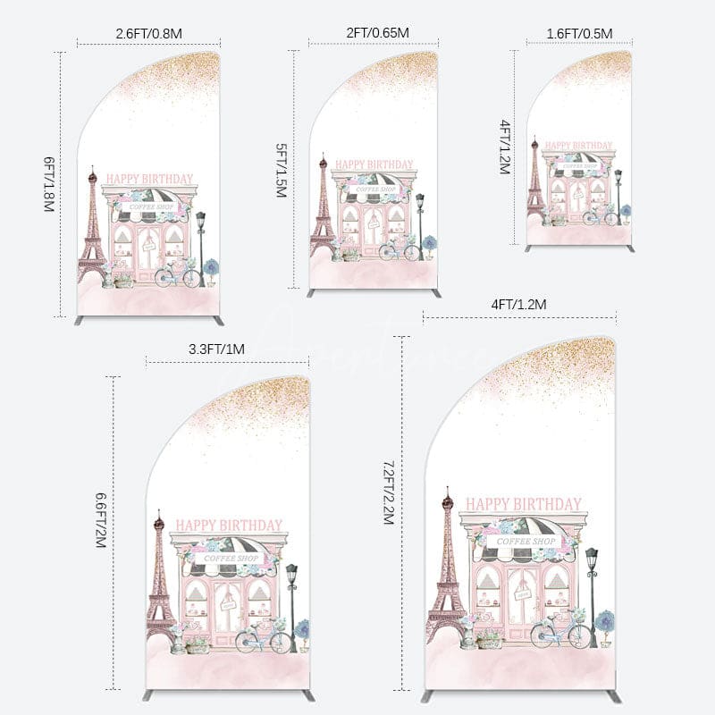 Aperturee - Aperturee Sweet Pink Paris French Cafe Birthday Half Moon Arch Backdrop