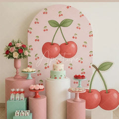 Aperturee - Aperturee Sweet Pink Red Cherry Happy Birthday Arch Backdrop