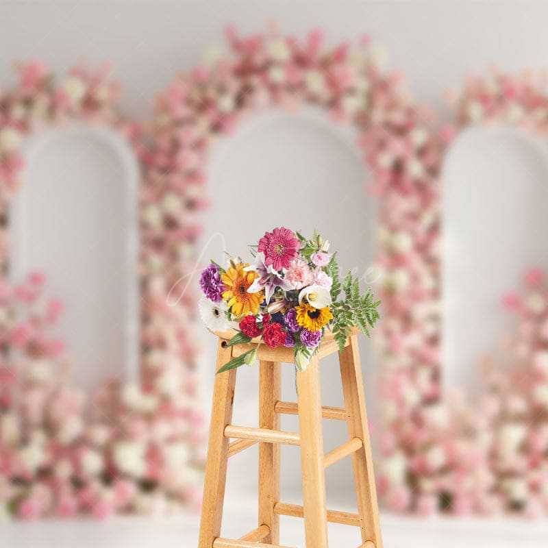 Aperturee - Aperturee Sweet Pink Triple Arch Door Elegant Wedding Backdrop