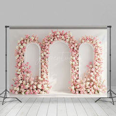 Aperturee - Aperturee Sweet Pink Triple Arch Door Elegant Wedding Backdrop