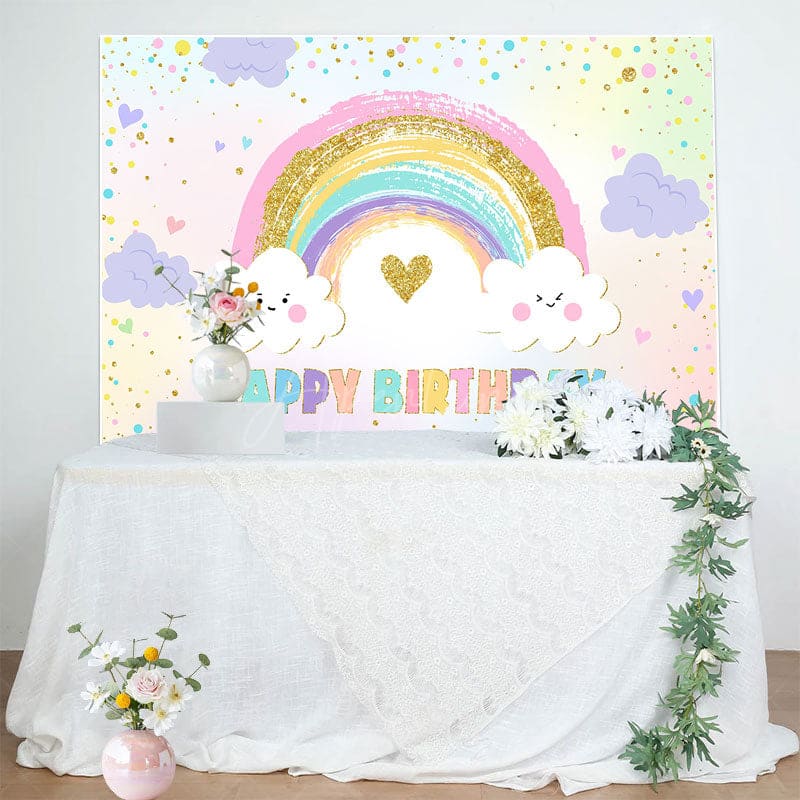 Aperturee - Aperturee Sweet Rainbow Color Glitter Sky Birthday Backdrop
