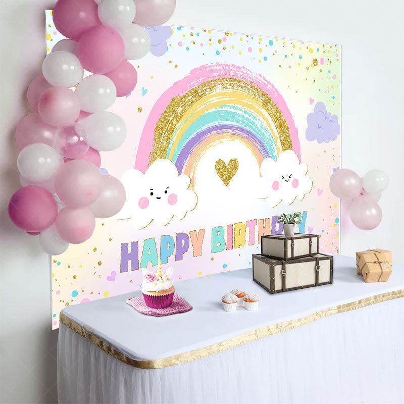 Aperturee - Aperturee Sweet Rainbow Color Glitter Sky Birthday Backdrop
