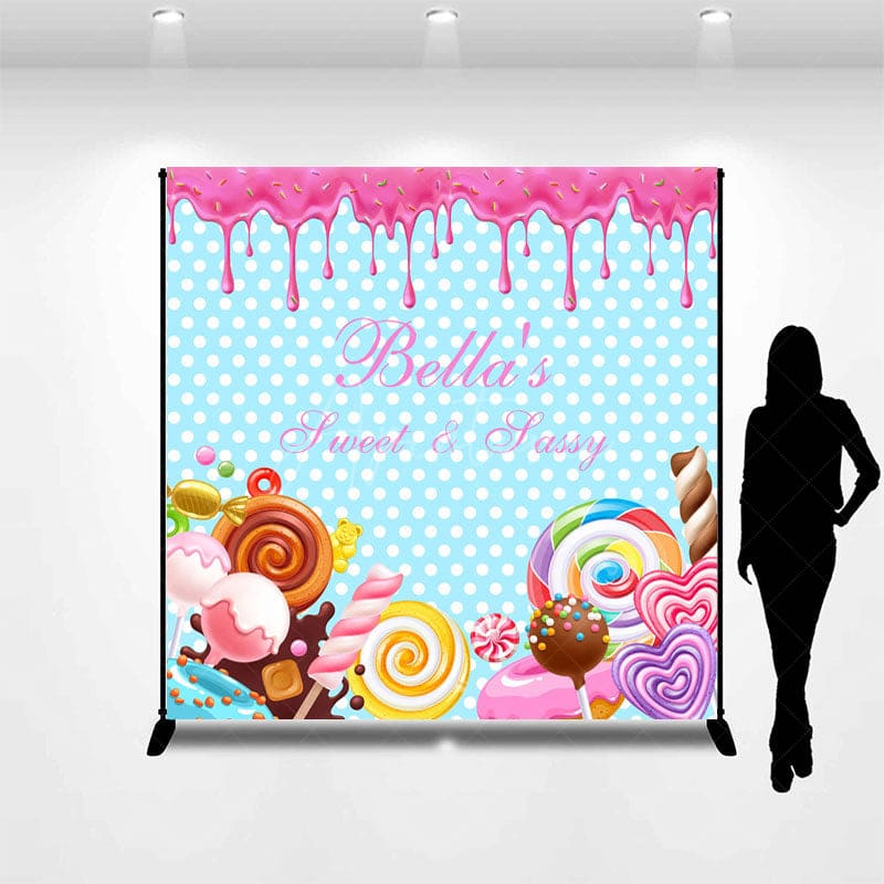Aperturee - Aperturee Sweet Sassy Candyland Custom Name Birthday Backdrop