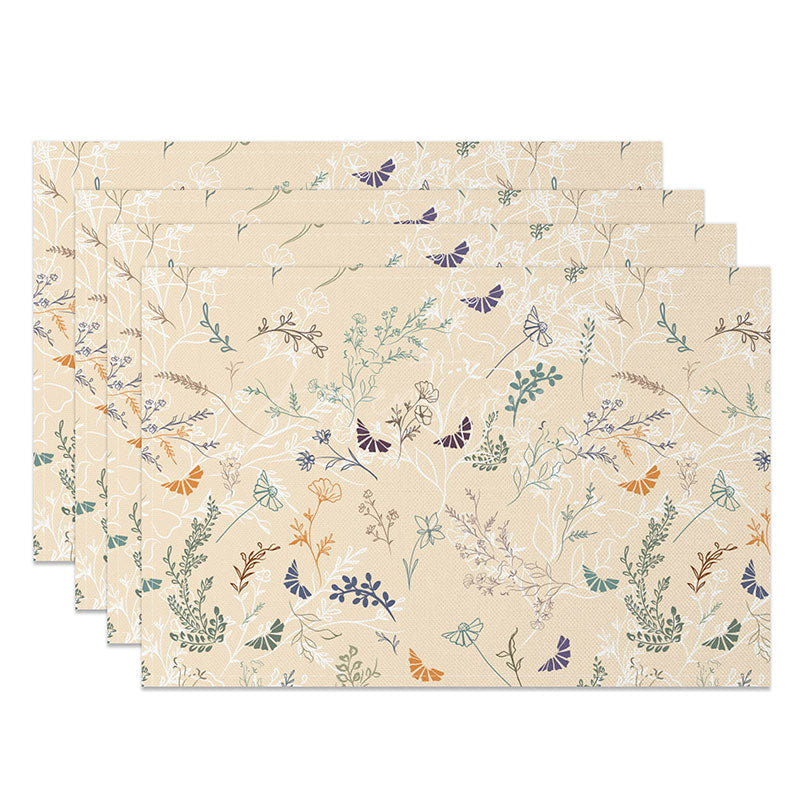 Aperturee - Aperturee Sweet Spring Floral Scene Placemats Set of 4 for Garden Party and Cheerful Kitchen Dining Table Decor