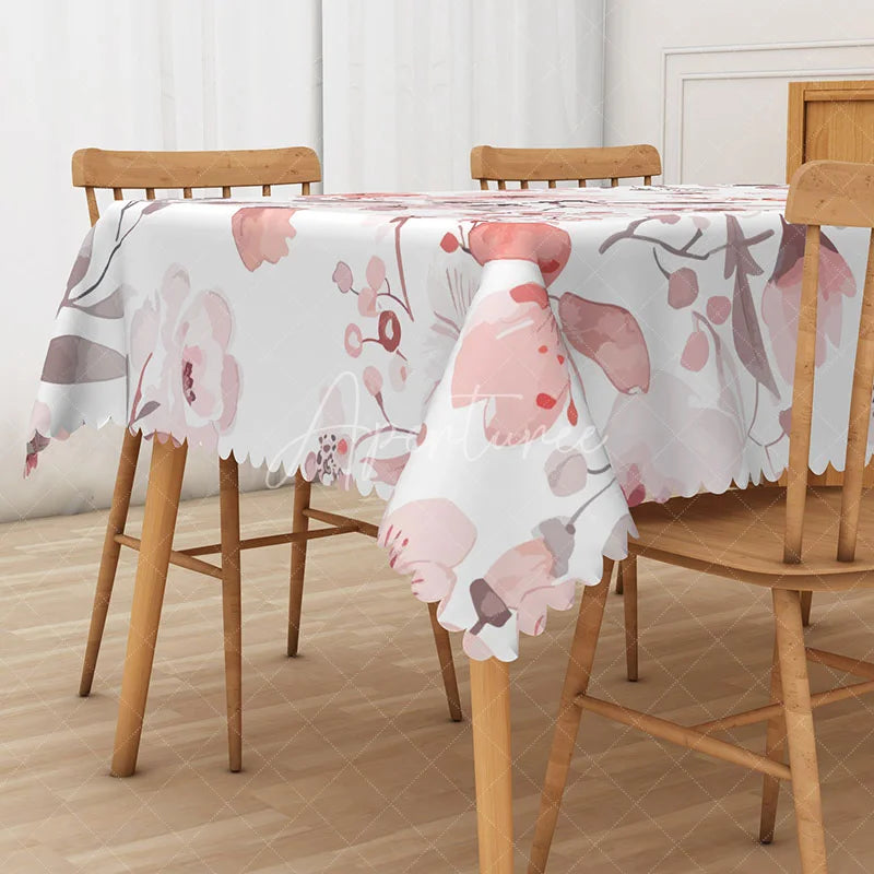 Aperturee - Aperturee Sweet Spring Vibe Tablecloth with Painted Flowers for Artistic Garden Party and Cheerful Dining Decor