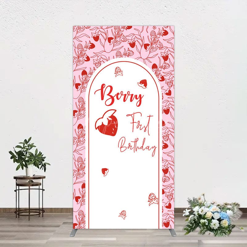 Aperturee - Aperturee Sweet Strawberry Cute First Birthday Rectangle Backdrop