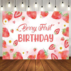 Aperturee - Aperturee Sweet Strawberry Girl Pink First Birthday Backdrop