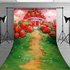 Aperturee - Aperturee Sweet Strawberry House Cake Smash Sweep Backdrop Garden Path Green Grass Photography Floor Mat Fruit Theme Decoration