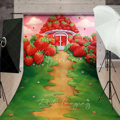 Aperturee - Aperturee Sweet Strawberry House Cake Smash Sweep Backdrop Garden Path Green Grass Photography Floor Mat Fruit Theme Decoration