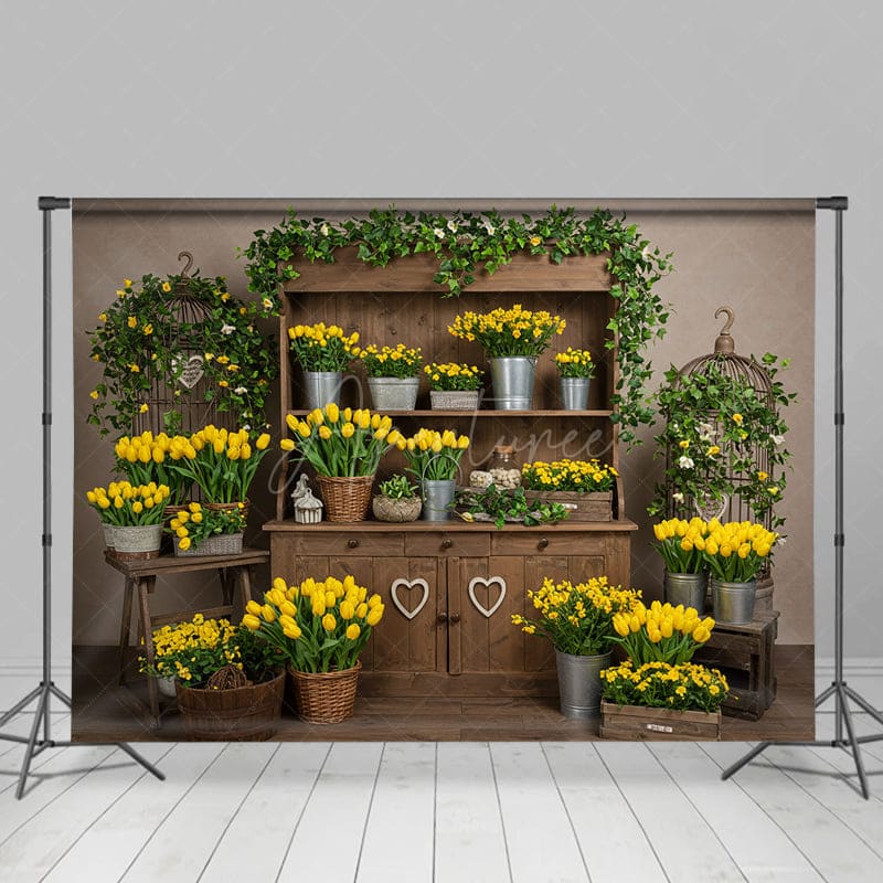 Aperturee - Aperturee Sweet Tulip Cabinet Wooded Yellow Indoor Backdrop