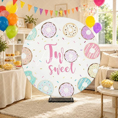 Aperturee - Aperturee Sweet Two Sweet Donut Theme Round Backdrop with Colorful Sprinkles Gold Glitter for a 2nd Birthday Party