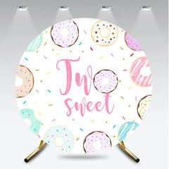 Aperturee - Aperturee Sweet Two Sweet Donut Theme Round Backdrop with Colorful Sprinkles Gold Glitter for a 2nd Birthday Party