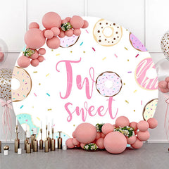 Aperturee - Aperturee Sweet Two Sweet Donut Theme Round Backdrop with Colorful Sprinkles Gold Glitter for a 2nd Birthday Party