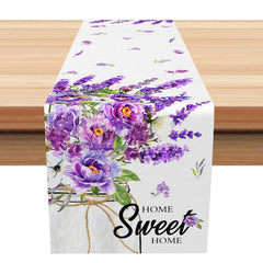 Aperturee - Aperturee Sweet Violet and Lavender Spring Table Runner Purple Floral Home Decor Elegant Botanical Kitchen Dining Linen