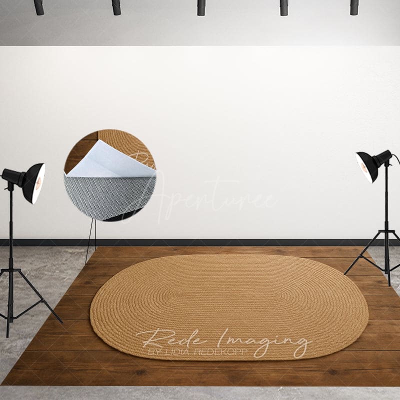 Aperturee - Aperturee Taupe Oval Rug Wood Fabric Floor Backdrop For Photo