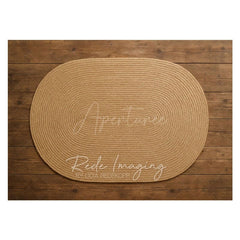 Aperturee - Aperturee Taupe Oval Rug Wooden Rubber Floor Mat For Photo