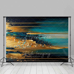 Aperturee - Aperturee Teal and Gold Horizontal Abstract Texture Backdrop Gold Leaf Art Photography Background Modern Party Event Decor
