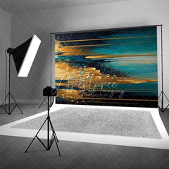 Aperturee - Aperturee Teal and Gold Horizontal Abstract Texture Backdrop Gold Leaf Art Photography Background Modern Party Event Decor