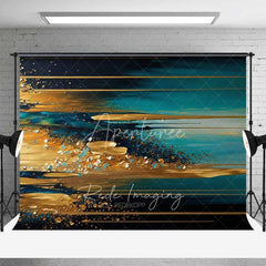Aperturee - Aperturee Teal and Gold Horizontal Abstract Texture Backdrop Gold Leaf Art Photography Background Modern Party Event Decor