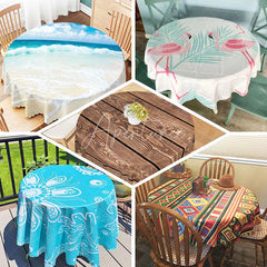 Aperturee - Aperturee Teal and Orange Fish Circle Round Tablecloth Coastal Nautical Style Dining Decor