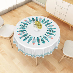Aperturee - Aperturee Teal and Orange Fish Circle Round Tablecloth Coastal Nautical Style Dining Decor