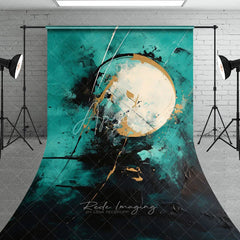 Aperturee - Aperturee Teal Black and Gold Abstract Textured Sweep Backdrop with Artistic Brushstrokes Modern Art Photography Background